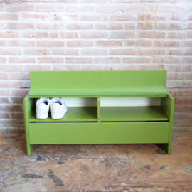Vintage schoenenkast groen bankje hal dressoir
