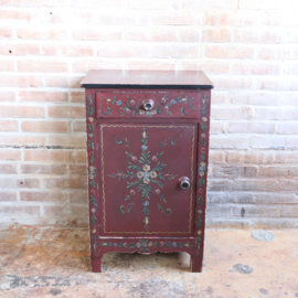 Vintage nachtkastje rood bloemen folklore hindeloopen