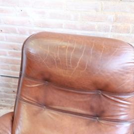 Vintage leren draaifauteuil + voetenbank