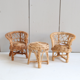 Vintage rotan poppenhuis meubels
