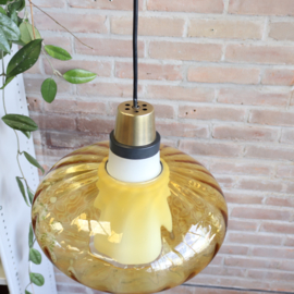 Vintage hanglamp glas messing zwart