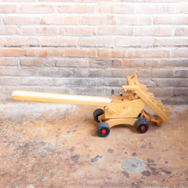 Vintage houten speelgoed hijskraan bagger loopband