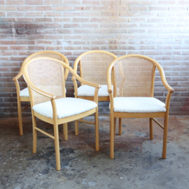 Set 4 webbing stoelen met teddy wol zitting licht hout