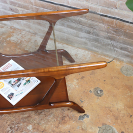 Vintage salontafel hout glas