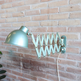 Vintage schaarlamp grijs blauw industrieel metaal bauhaus