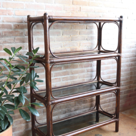 Vintage rotan open boekenkast glas