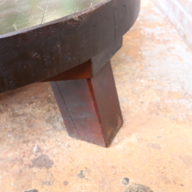 Vintage jaren 70 eik salontafel Brutalist Wabi-Sabi rond