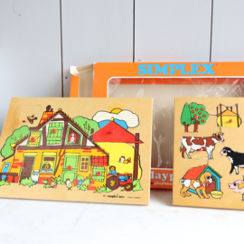 Vintage simplex puzzel boerderij 2x in doos