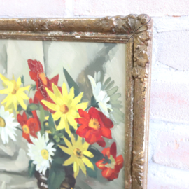 Vintage bloemen schilderij goud lijst