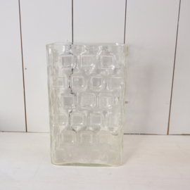 Grote glazen vaas vierkant Mid-Century modern bubbelglas
