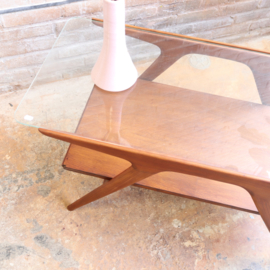 Vintage salontafel hout glas