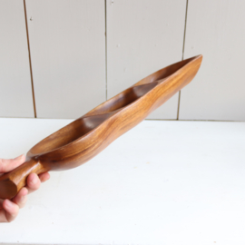 vintage teak schaal met 3 bakjes