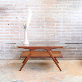 Vintage salontafel hout glas