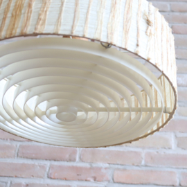Vintage hanglamp teak riet jaren 60