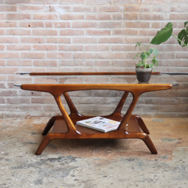 Vintage salontafel hout glas