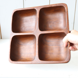 vintage teak schaal met 4 bakjes