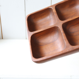 vintage teak schaal met 4 bakjes