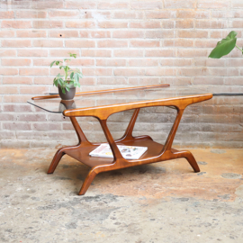 Vintage salontafel hout glas