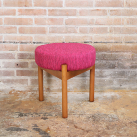 Vintage Scandinavische kruk hout roze stof
