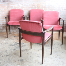 Set 4 vintage stoelen armleuning roze velvet