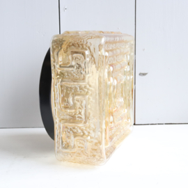 Vintage jaren 70 plafondlamp bubbel glas vierkant geel