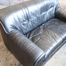 Vintage 80s bank donker grijs / zwart leer de Sede -stijl 