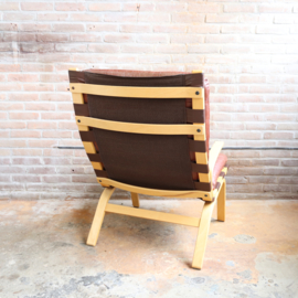 Scandinavische fauteuil leer hout