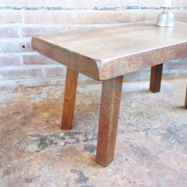 Vintage brutalist bijzettafel  salontafel eiken hout