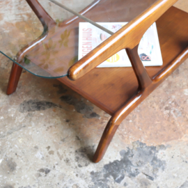 Vintage salontafel hout glas