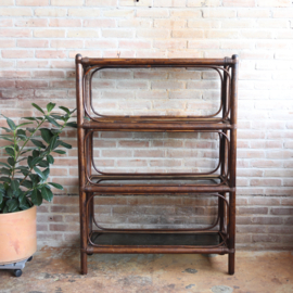 Vintage rotan open boekenkast glas