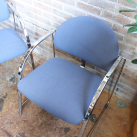 Vintage postmodern fauteuils chroom blauw lila