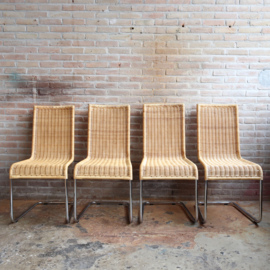 Set 4 rieten buisframe Chroom design jaren 80