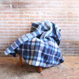 Vintage deken geruit / streep blauw