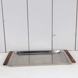 Vintage Rvs zilver dienblad teak hout deens