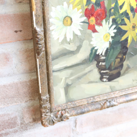 Vintage bloemen schilderij goud lijst