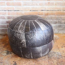 Grote vintage leren poef bruin