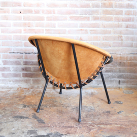 vintage Mid-Century Suede Leer Balloon fauteuil  1960