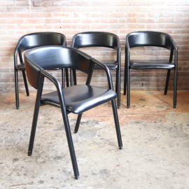 set 4 vintage stoelen jaren 80 leer zwart modern
