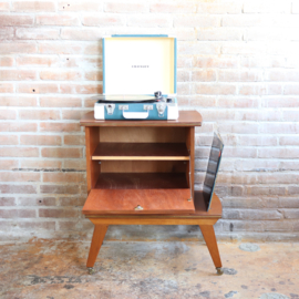 Vintage platenspeler kastje teak messing wieltjes