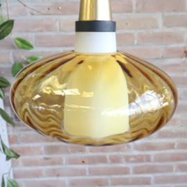 Vintage hanglamp glas messing zwart