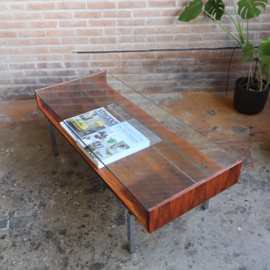 Vintage salontafel hout glas