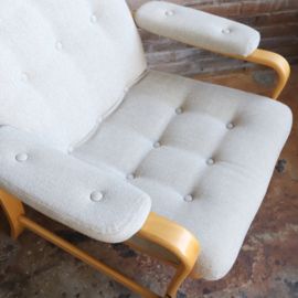 Vintage fauteuil Scandinavisch licht stof wit beige