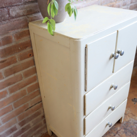 Vintage hoog smal kastje jaren 50 wit oud