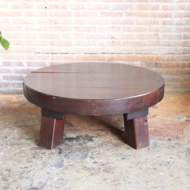 Vintage jaren 70 eik salontafel Brutalist Wabi-Sabi rond