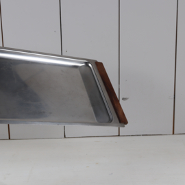 Vintage Rvs zilver dienblad teak hout deens