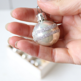 vintage mini kerstballen zilver glitter