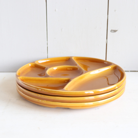 Vintage snack bordjes / fondue borden geel borrel bord 70s