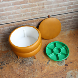 Vintage opberg poef wit