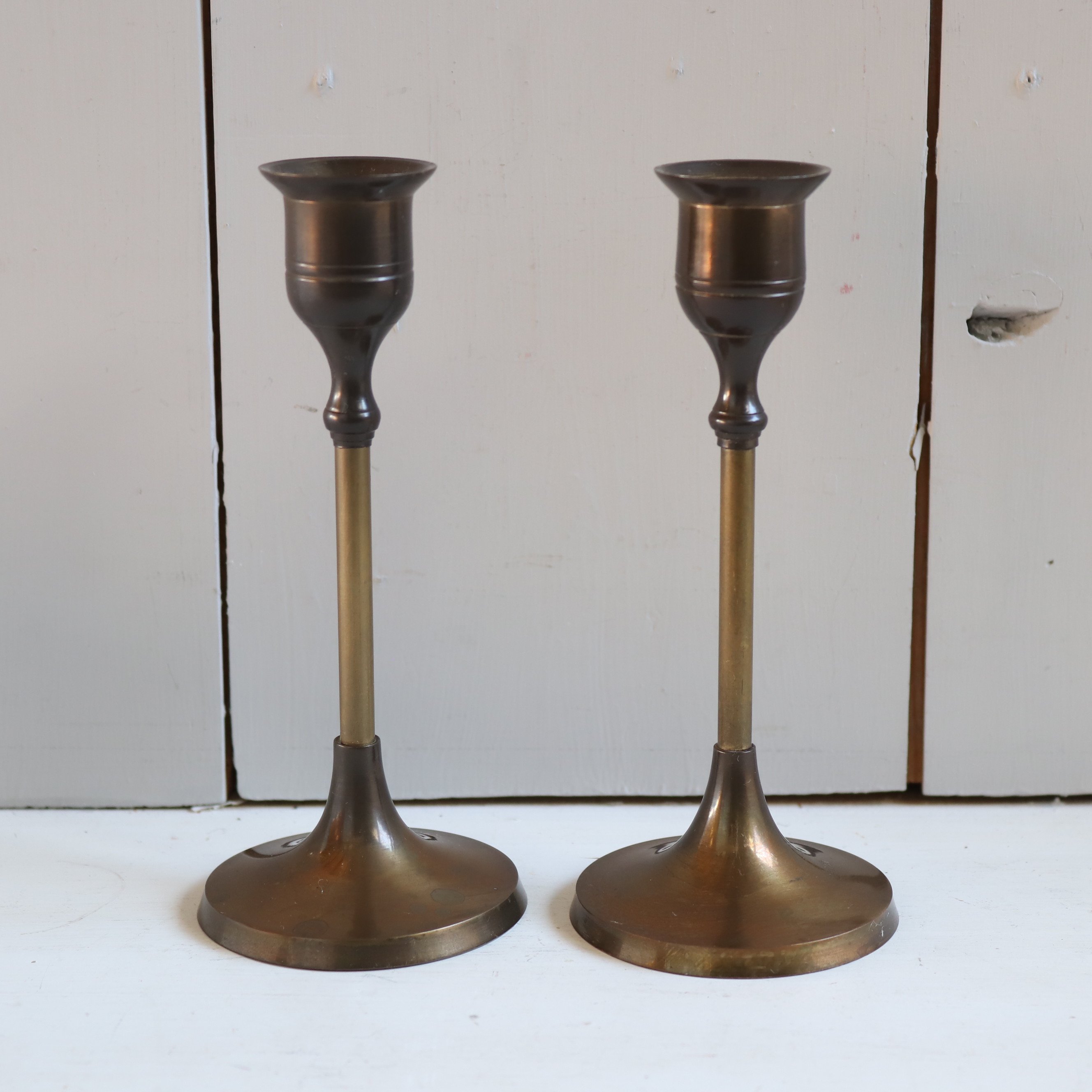 Set vintage kandelaars messing