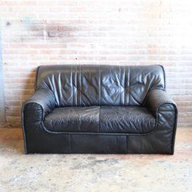 Vintage 80s bank donker grijs / zwart leer de Sede -stijl 